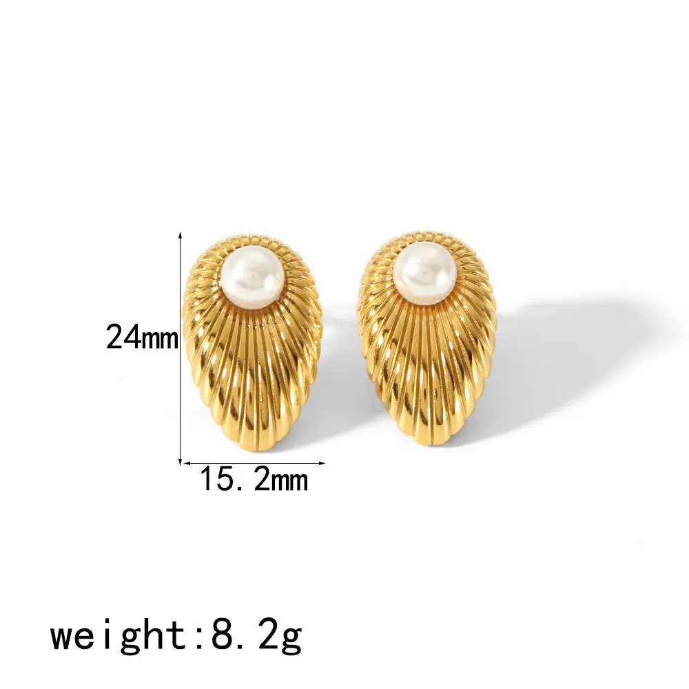 1 Pair Classic Retro Style Geometric Shape Stainless Steel 18K Gold Plated Inlay Artificial Pearl Women's Stud Earrings h5 Picture2